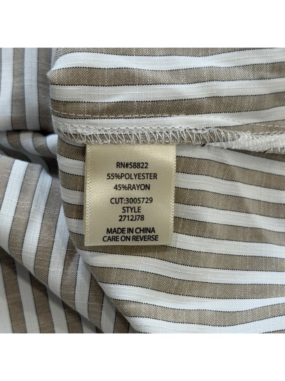 Max Studio London Women Size L Tunic Top Roll-Tab Sleeve Beige Striped Shirt NEW - Picture 7 of 8